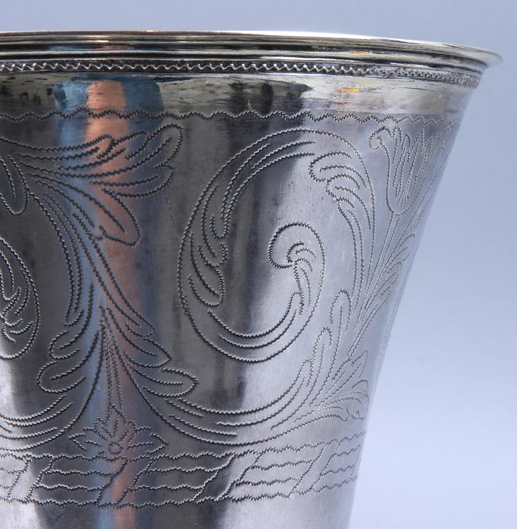 BÄGARE, silver, Stephan Westerstråhle (1789-1813), Stockholm, 1809. Vikt 407 gram.