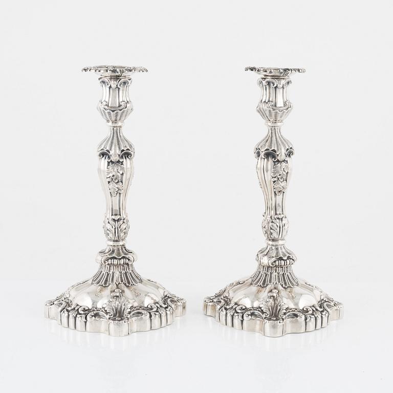 Gustaf Möllenborg, a pair of neo-Rococo silver candlesticks, Stockholm, 1844.