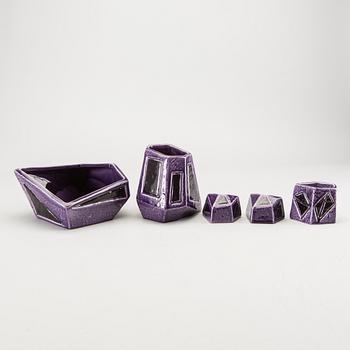 Vases 3 pieces and candlesticks 2 pcs, "Facet", Vilhelm Bjerke-Petersen, Rörstrand.