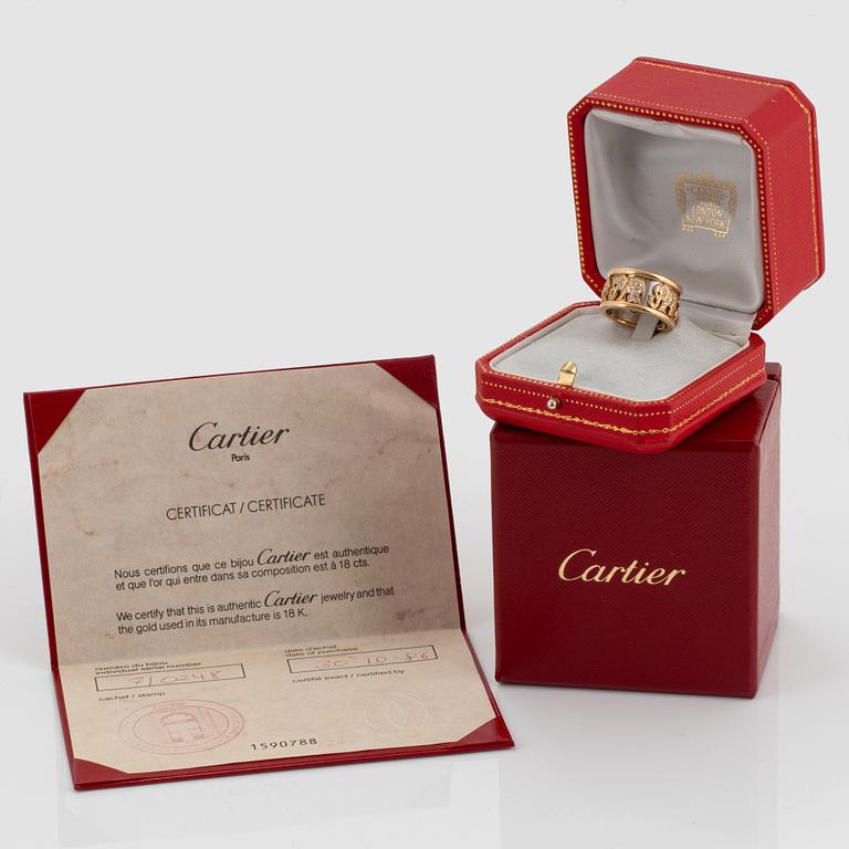 Cartier ring 18K guld och vitguld med runda briljantslipade diamanter och smaragder "Elephant".