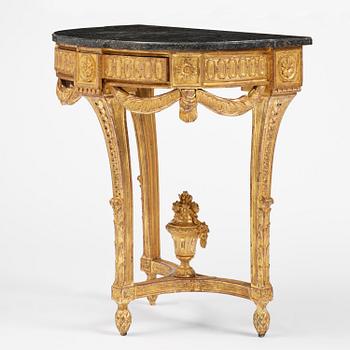 A Gustavian carved giltwood console table, Stockholm, late 18th century.