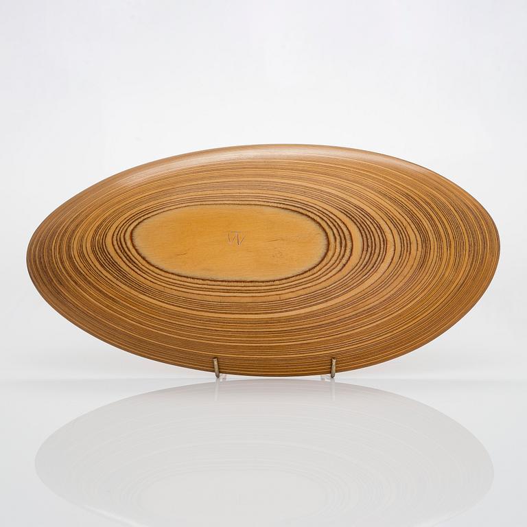 Tapio Wirkkala, a plywood dish, signed TW.