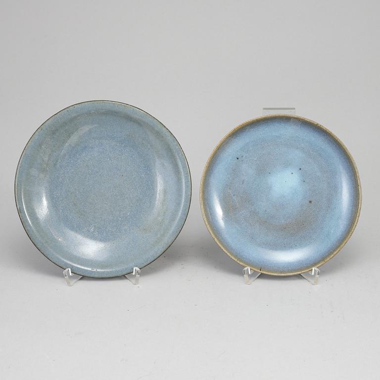 Two Jun glazed dishes, presumably 20th Century.