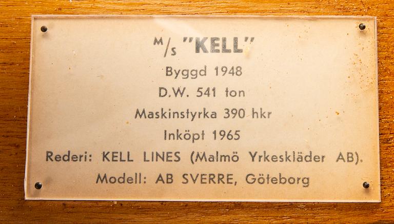 A ship model, M/S Kell, launched 1948.