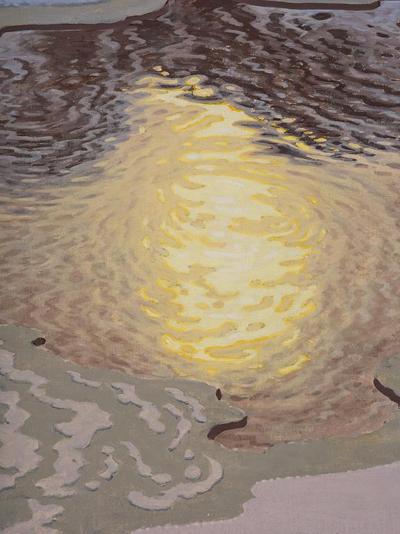 Gustaf Fjaestad, Winter landscape with sunlit watercourse.