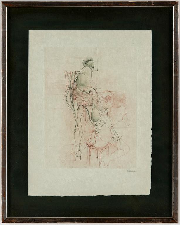 HANS BELLMER, 2 etchings with colour, on Japon paper, 1968, signed in pencil.