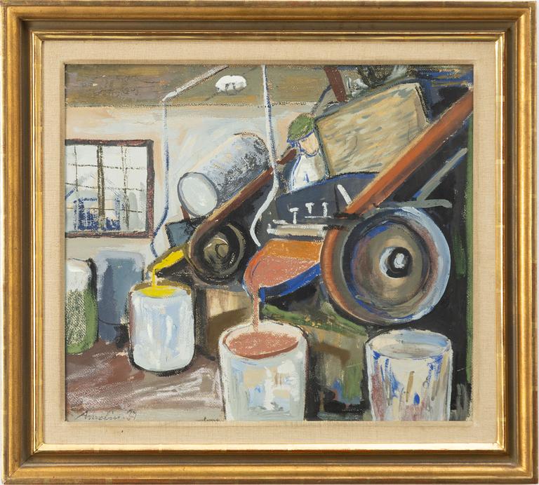 Albin Amelin, "Rivning av färg" (Scraping off paint).