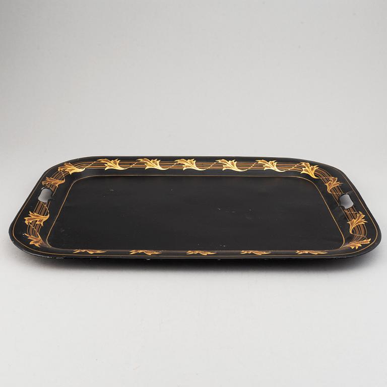 Two painted flower pots and 3 trays, 19th/20th Century.