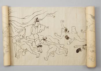A long hand scroll Shunga drawing, Kano School, Edo (1603-1868).