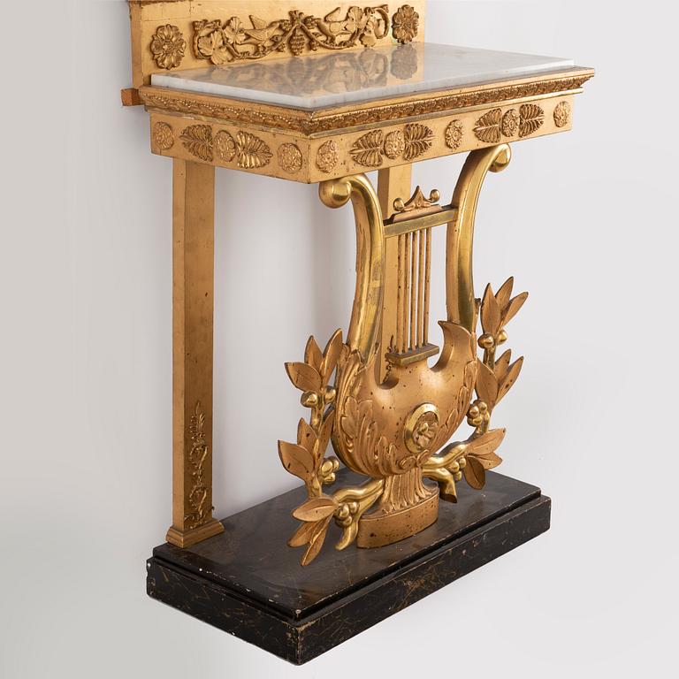 A Swedish mirror and console table, Empire, first half of the 19th century.