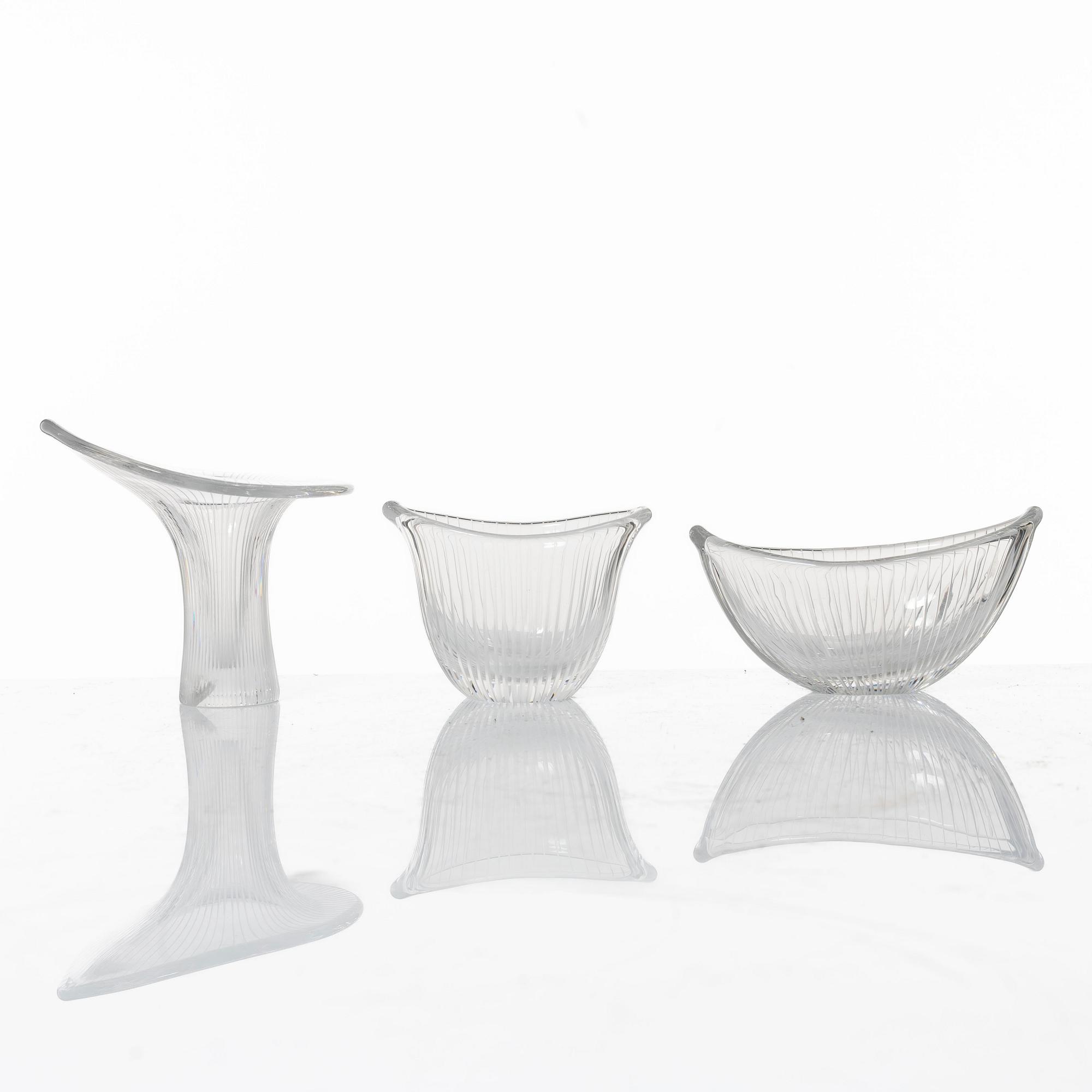 Tapio Wirkkala, "Chanterelle", vase and bowls, 3 pcs, Iittala.