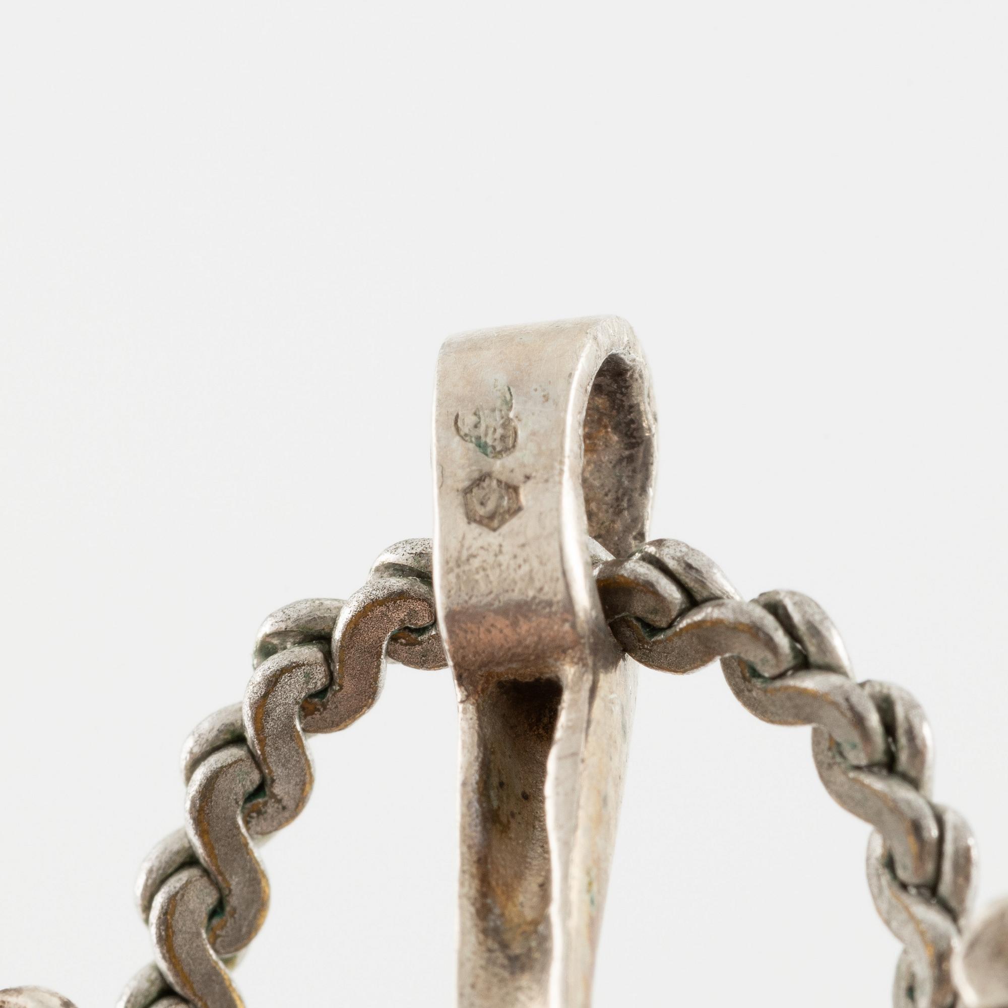 Eric Robbert, pendant and bracelet, silver and enamel.