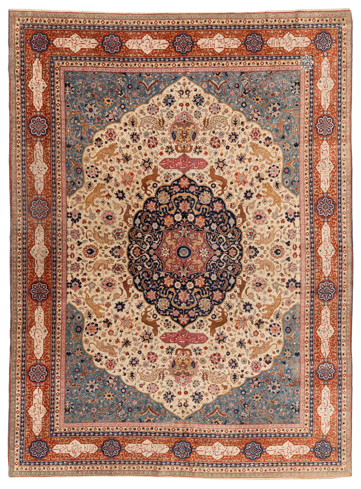 An antique Benlian Tabriz carpet, signed Jabarzade, ca 365 x 270 cm.