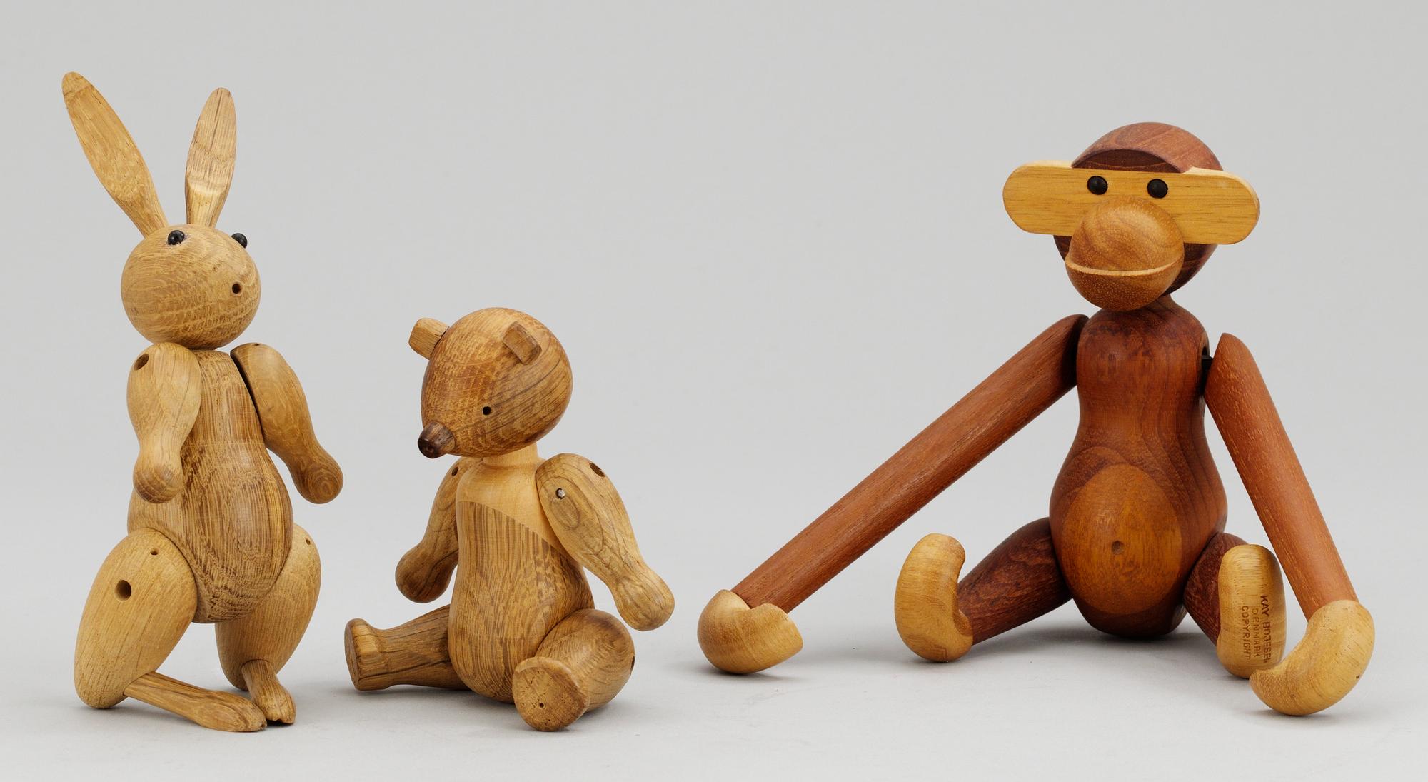 FIGURER, 3 st, trä, Kay Bojesen, Danmark.