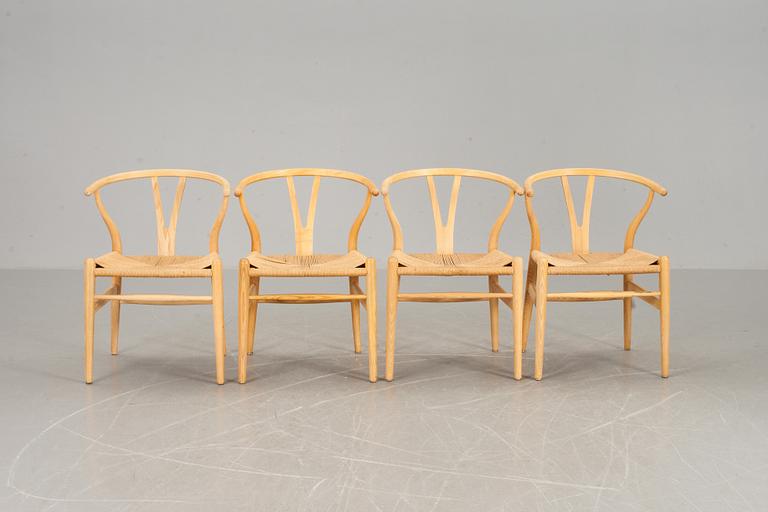KARMSTOLAR, 4 st, Hans J Wegner, "Y-stolen", Carl Hansen & Søn, Danmark. 1900-talets andra hälft.
