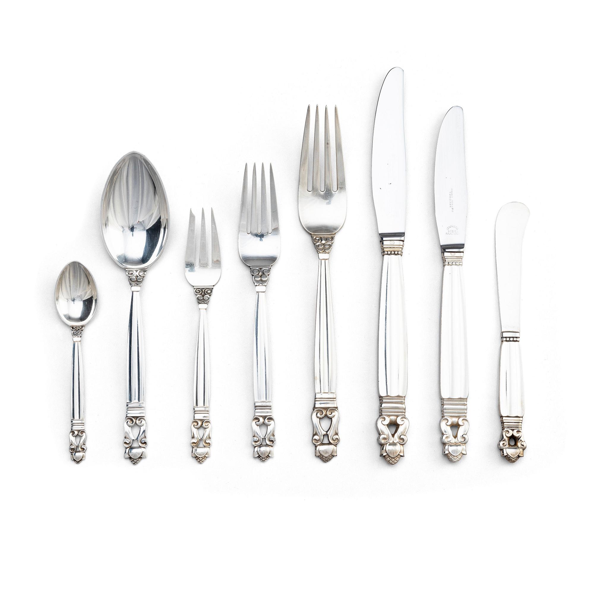 Johan Rohde, bestickservis 76 delar "Konge/Acorn", Georg Jensen, Köpenhamn efter 1945, sterling silver och rostfritt.