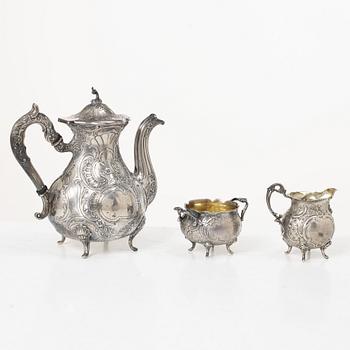Georg Wessfelt, A Rococo style three piece silver coffee service, Malmö 1959 and 1965.