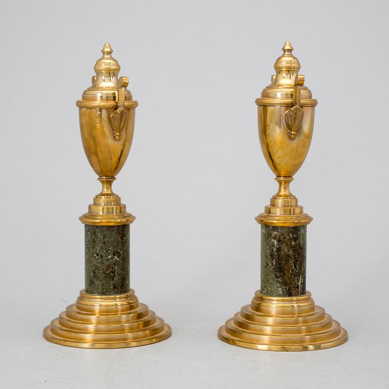 A pair of brass cassolettes No 110 Skultuna early 20th century.
