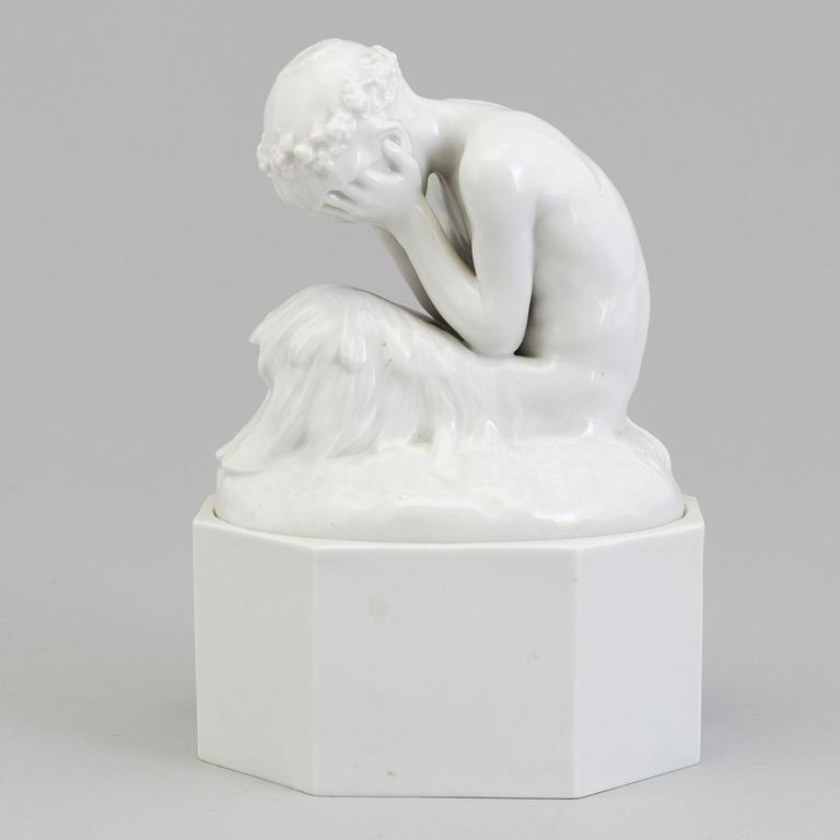 A white glazed Royal Copenhagen figure of a faun, Gerhard Henning, Denmark, early 20th Century.