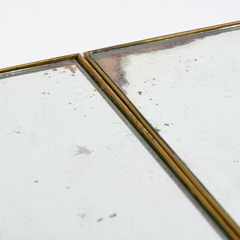 A Gustavian three-piece brass and glass surtout de table, Stockholm, later part 18th century.
