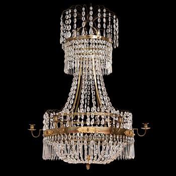 117. A late Gustavian gilt brass and cut glass seven-light chandelier, circa 1800.