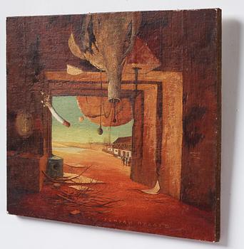 Milić od Mačve, olja på duk lagd på pannå, signerad och daterad 1969, även signerad och daterad 1969 a tergo.