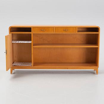 An elmwood veneered bookcase, Möbelfabrik i Nybro AB, SMI, Nybro, 1940's.