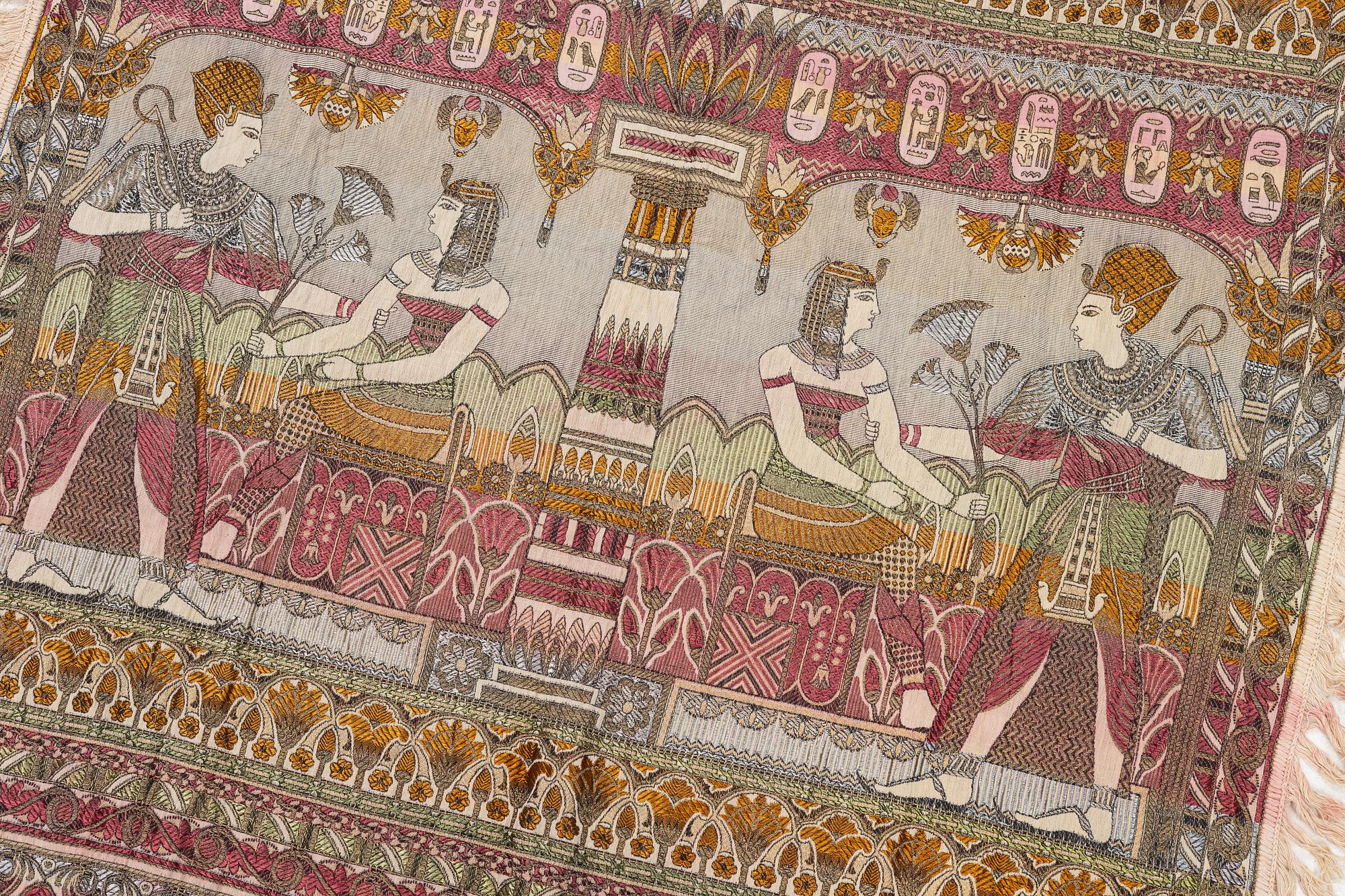 Wall hanging, Egyptian style, jacquard woven around 1900, approx. 185 x 120 cm.