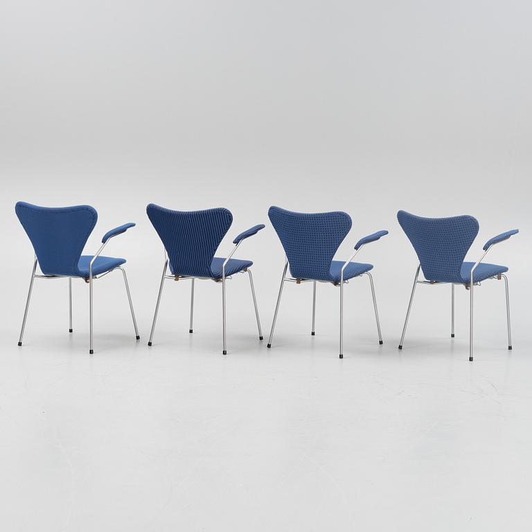Arne Jacobsen, four 'Seven' armchairs, Fritz Hansen, Denmark.
