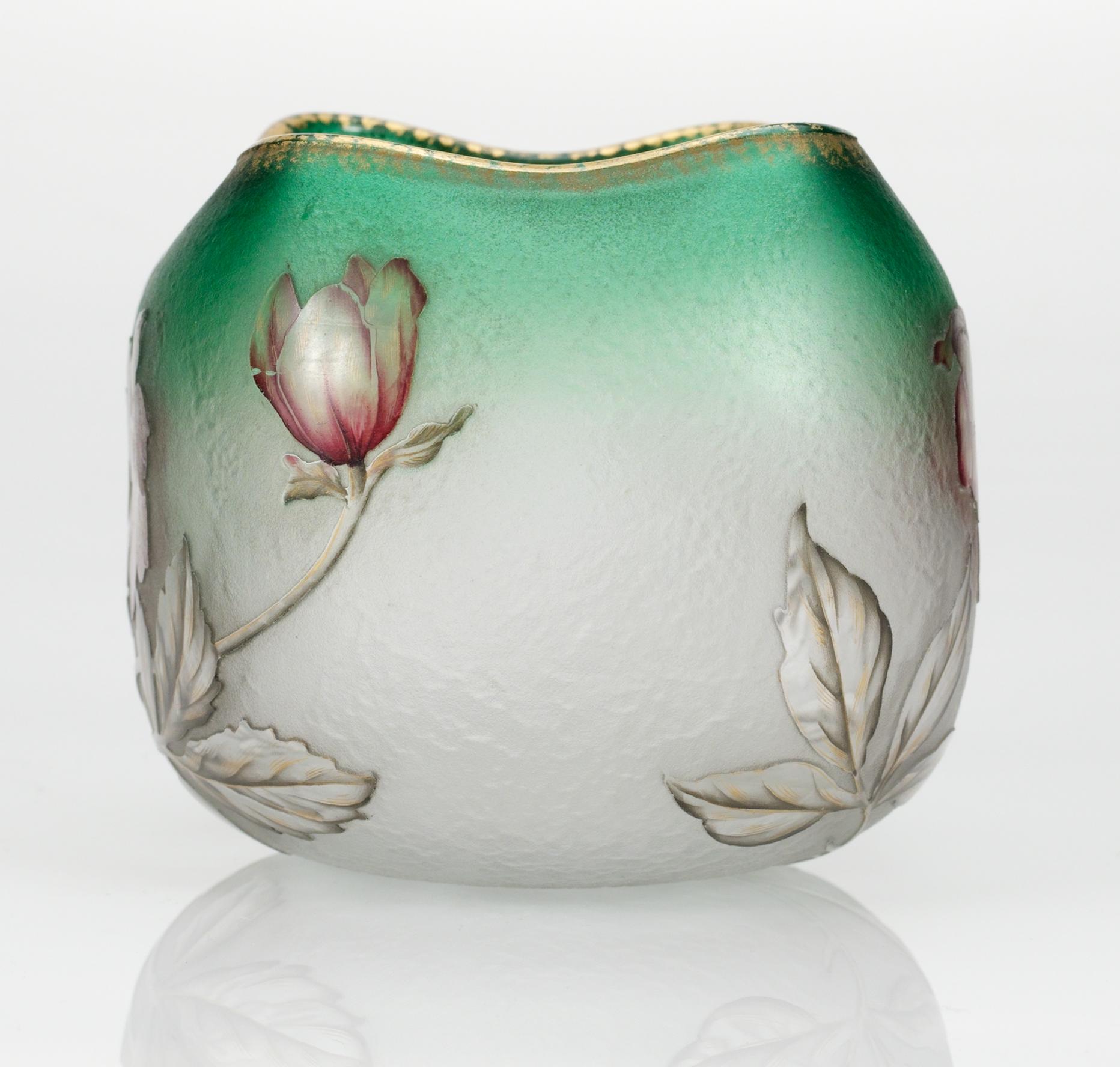 A Daum cut and enamelled glass vase, Nancy, France circa 1895.