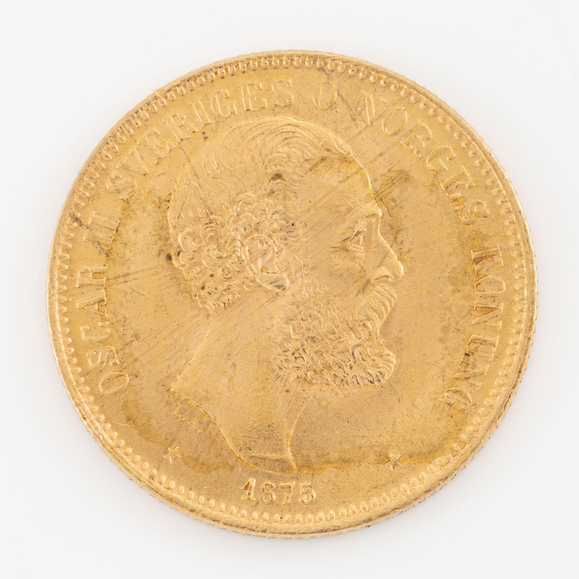 Gold coin, Sweden, Oscar II, 20 kr, 1875.