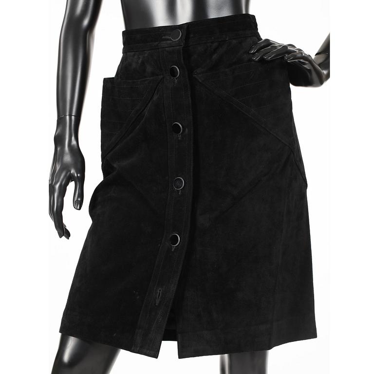 YVES SAINT LAURENT, a black suede skirt.