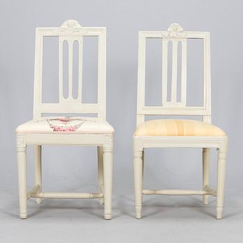 A set of six matched painted Gustavian chairs, 18th/19th Century.