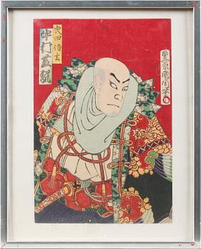 JAPANSKA TRÄSNITT 5st, bl.a. Chikanobu, 1800- / tidigt 1900-tal.