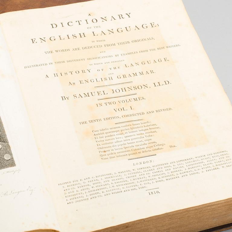 Johnson's Dictionary of the English Language, 2 vol, 10:e upplagan, tryckt Lake & Sons London  1810.