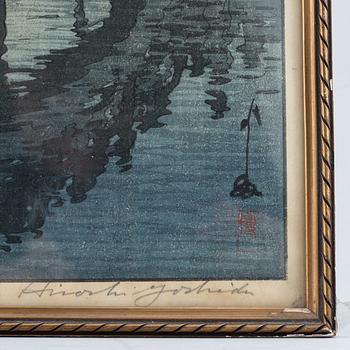 Hiroshi Yoshida, after, a colour woodblock print "Kameido Bridge", Japan, 20th century.