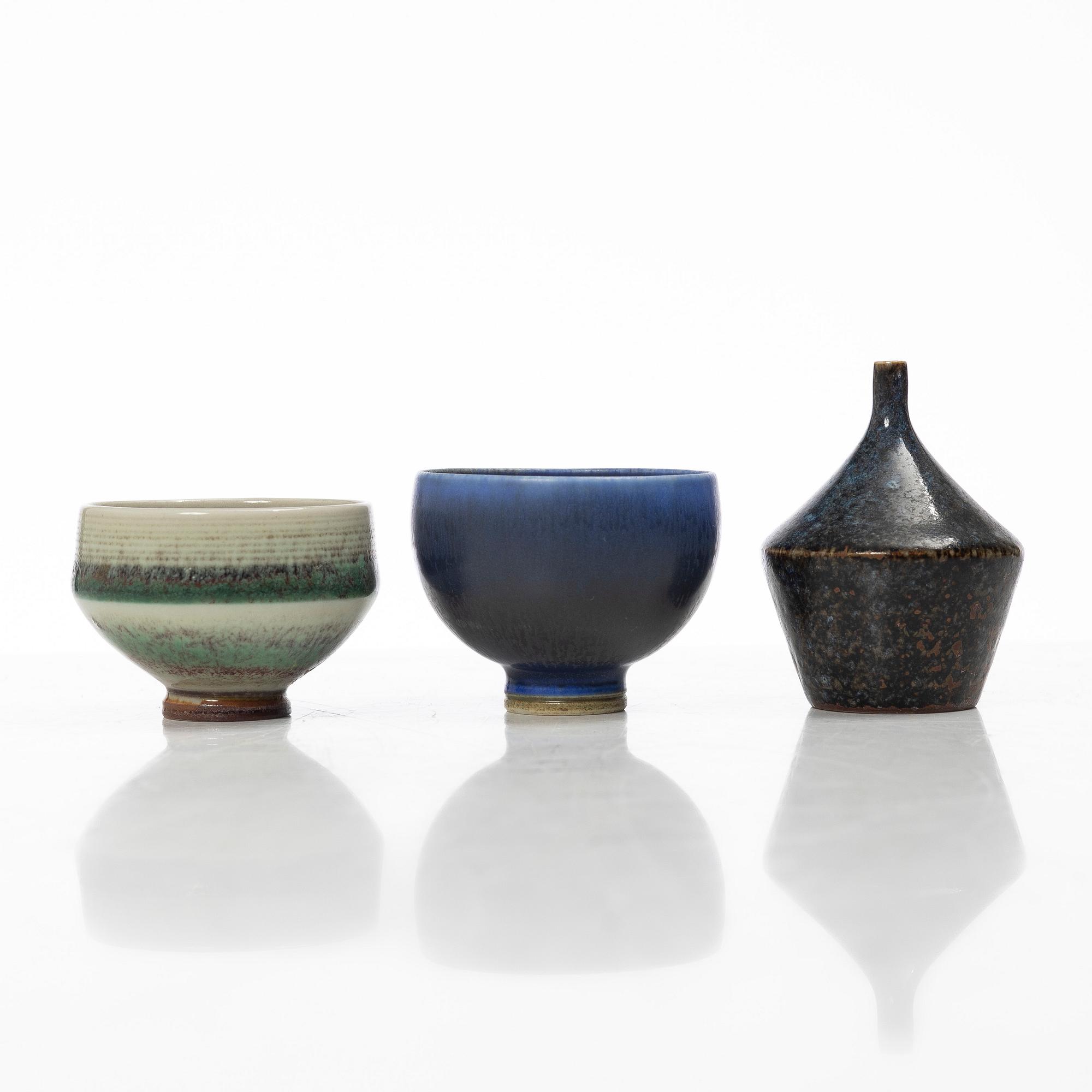Stig Lindberg, Gunnar Nylund & Berndt Friberg, six stoneware minitures, Gustavsbergs STudio and Rörstrand, Sweden.