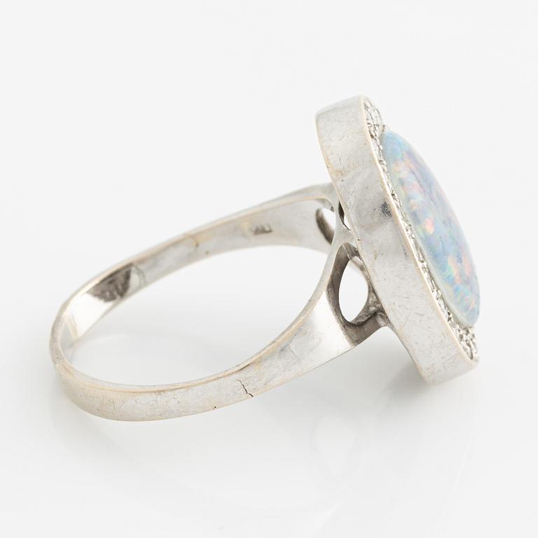 Ring, with opal and eight-cut diamonds.