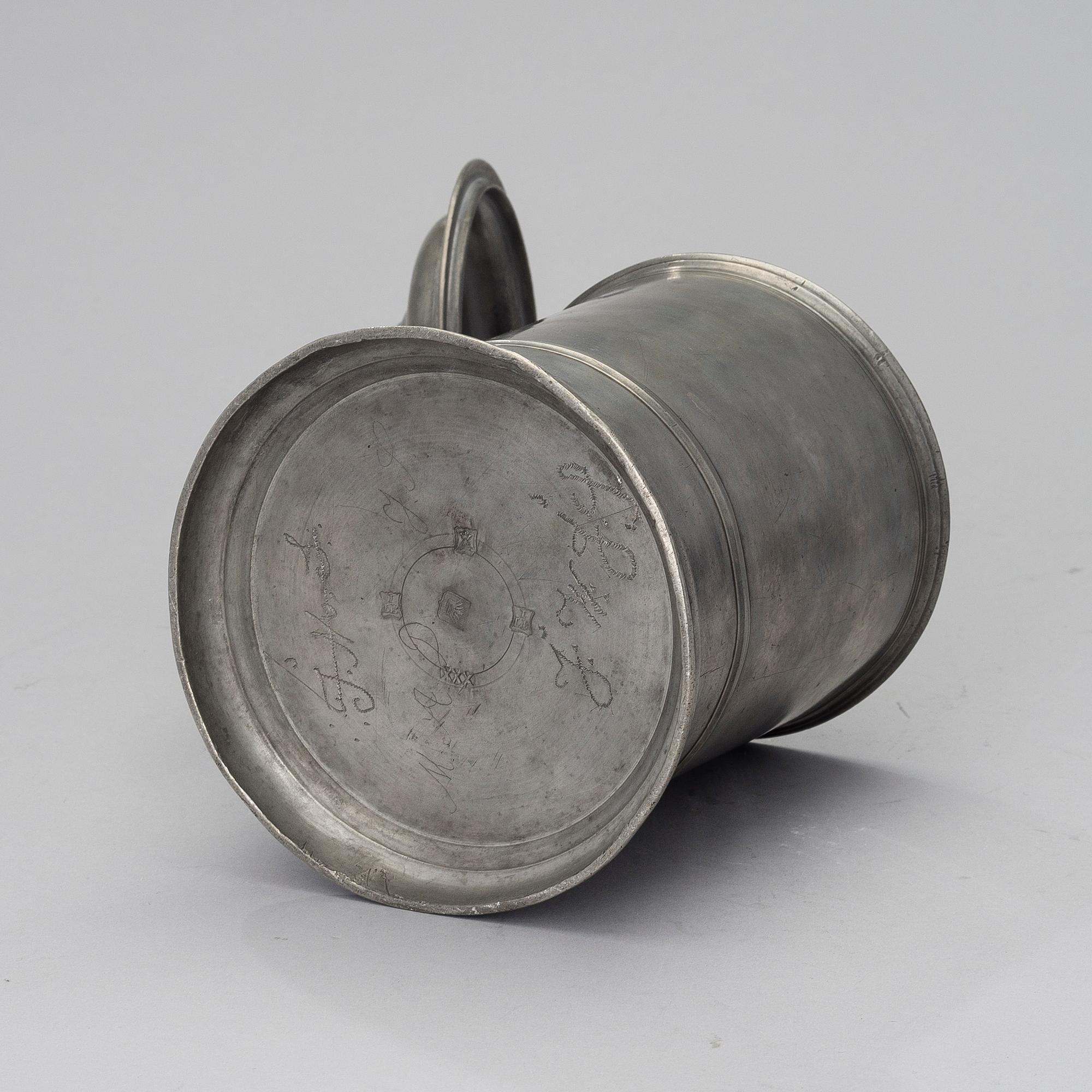 An 1840 pewter tancard by Johan Lindblad, Turku Finland.