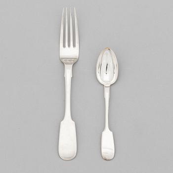 A set of silver forks and spoons, 6+6, Riga early 1900s and Saint Petersburg 1893.