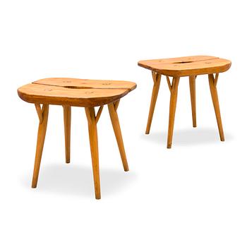 324. Ilmari Tapiovaara, Two mid 20th century special edition 'Pirkka' stools likely manufactured by Laukaan Puu, Finland.