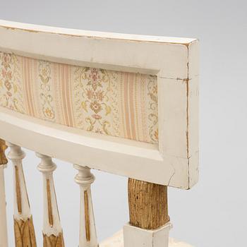 A pair of chairs and an armchair, late Gustavian style, early 20th century.