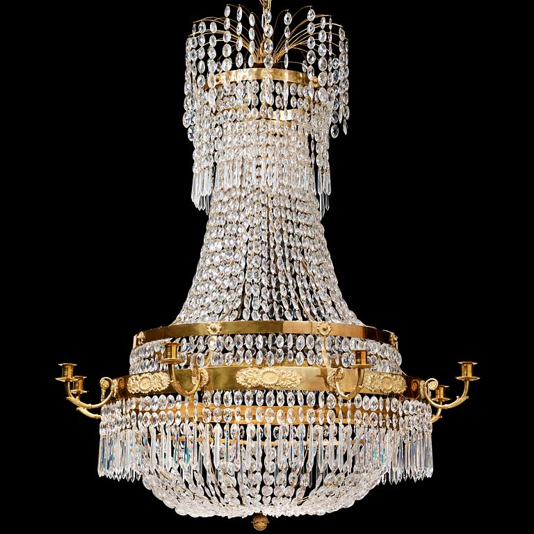 A Swedish Empire 19th century eight-light chandelier.