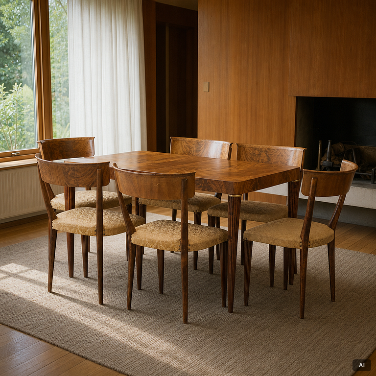 A seven-piece dining suite, Swedish Modern, 1940s.