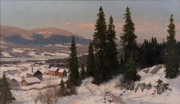 NILS HANSTEEN, VIEW OVER A VALLEY IN EVENING LIGHT.