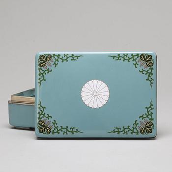 An enamel and silver box with cover, Japan, 20th Century.