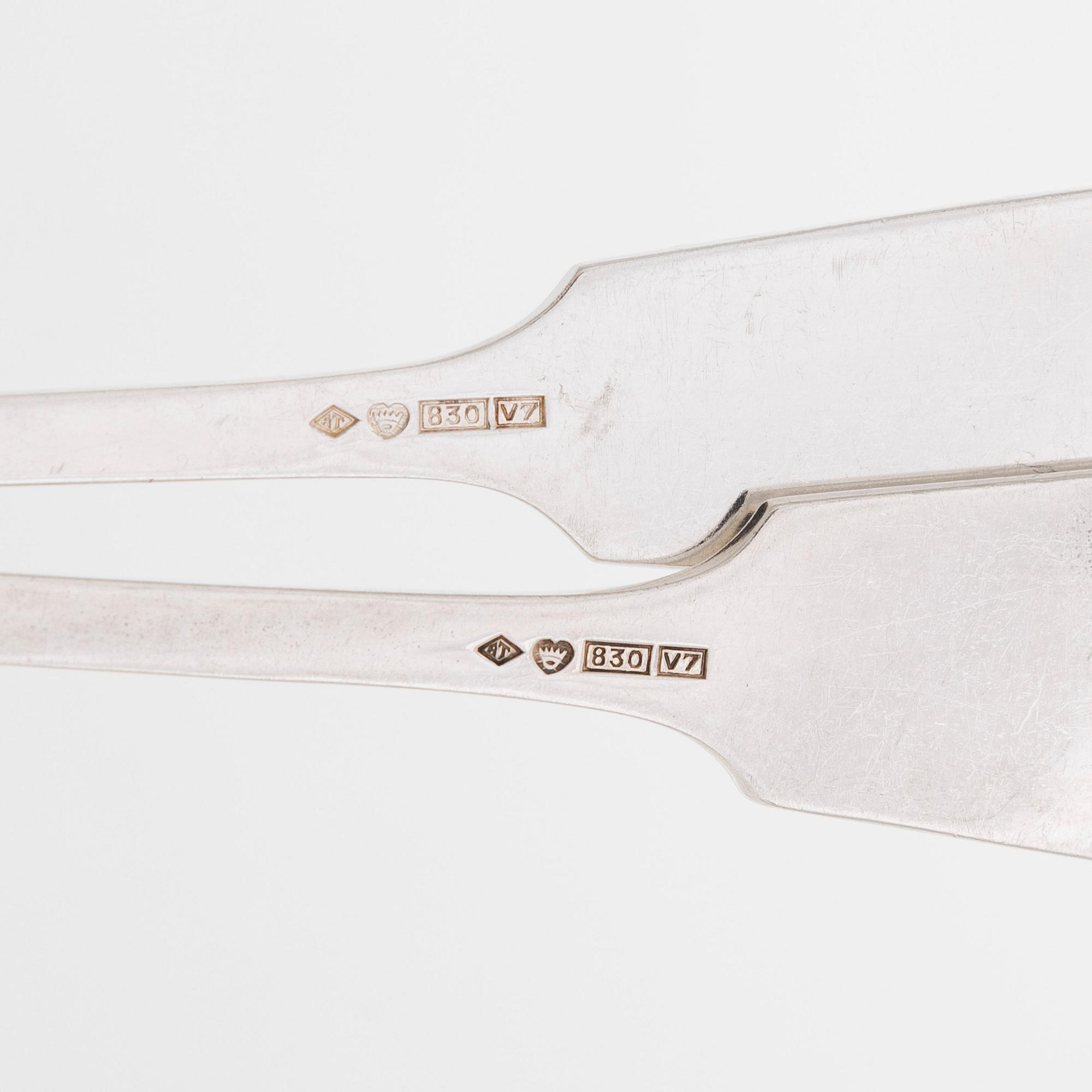 Tillander, a set of 28 silver fish cutlery, Helsinki, 1974-83.
