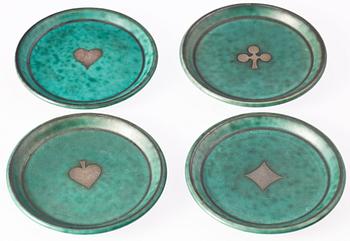 GLASUNDERLÄGG 4 st, stengods, "Argenta", Wilhelm Kåge, Gustavsberg.