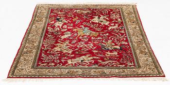 A rug, old/semi-antique silk Quum, ca 206 x 137 cm.