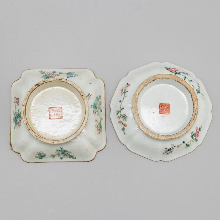 Two plates and a tureen, porcelain, China, Qing dynasty, later part of the 19th century.